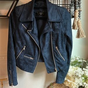 Vici Faux Suede Bomber Jacket in Blue